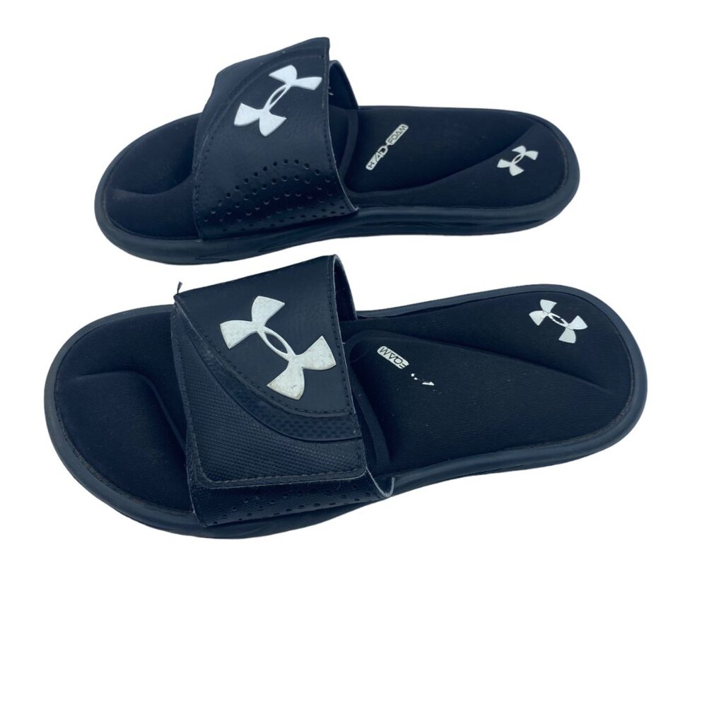 Under Armour ‎ Black Slide Sandals Youth 3 Adjustable Strap 4D Foam Cushioning